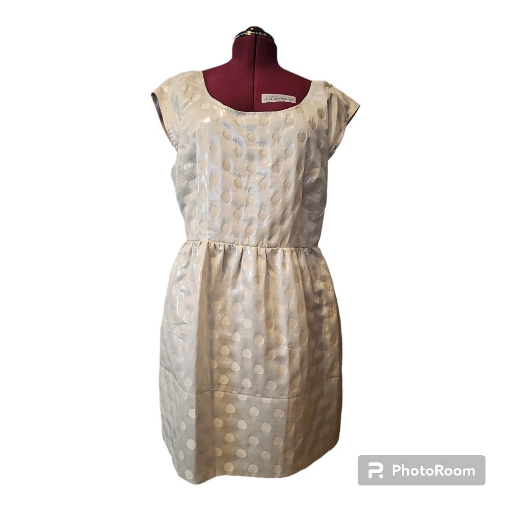 American Eagle‎ Outfitters Cream on Cream Metallic Polka Dots Open Back Dress